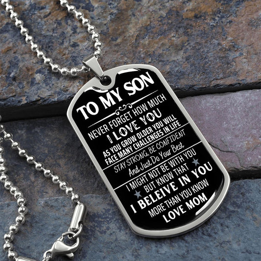 To My Son - Love Mom - Dog Tag Necklace