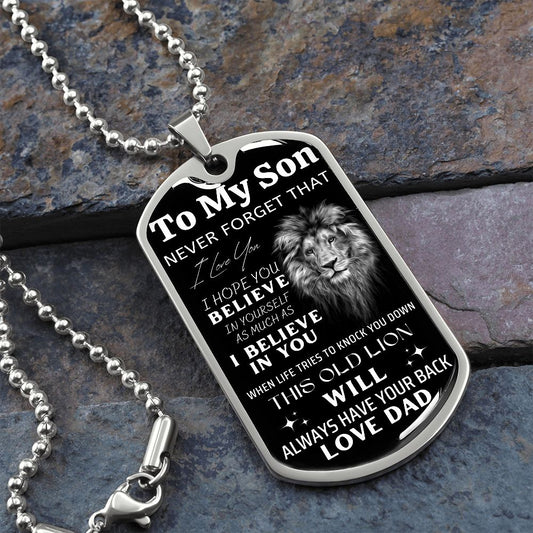 To My Son - Lion Love Dad - Military Grade Dog tag