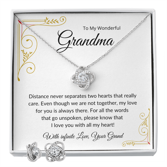 Wonderful Grandma - Distance Never Separates Two Hearts | Love Knot Necklace + Earring Set