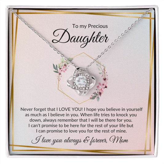 Daughter - Love Mom | Christmas - College - Wedding - Birthday Gift | Love Knot Necklace