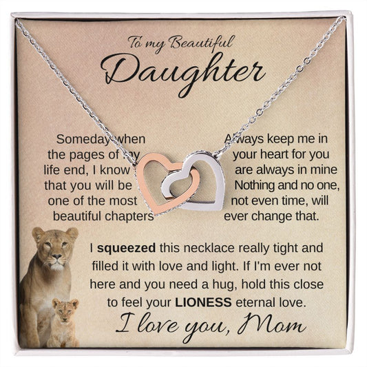 Daughter Lion Love Mom | Wedding Gift | Birthday Gift | College Gift | Back to School | Interlocking Hearts Necklace