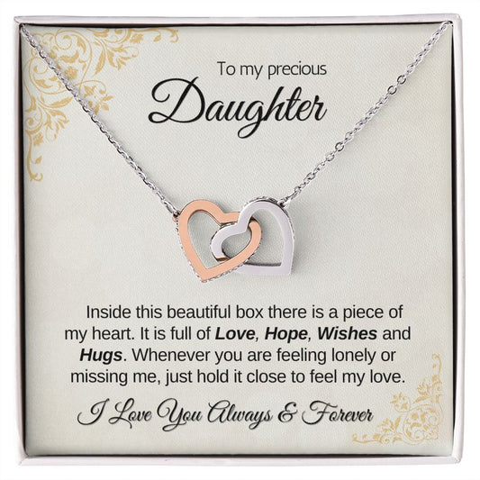 Daughter Love Hope Wishes Hugs | Interlocking Heart Necklace