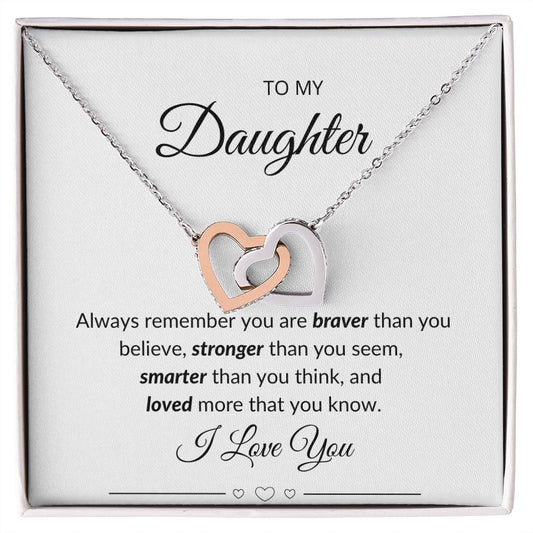 Daughter - Brave Strong Smart | Interlocking Hearts Necklace