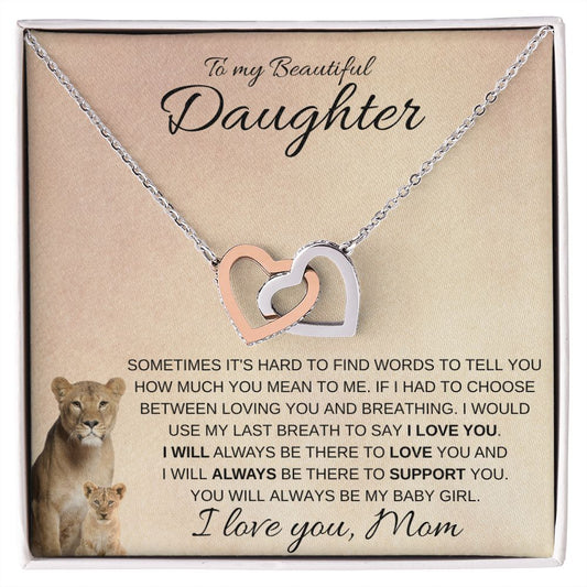 Daughter Lion - Love Mom | Wedding Gift | Birthday Gift | College Gift | Back to School | Interlocking Hearts Necklace