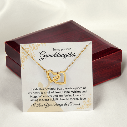 Granddaughter Love Hope Wishes Hugs | Interlocking Heart Necklace