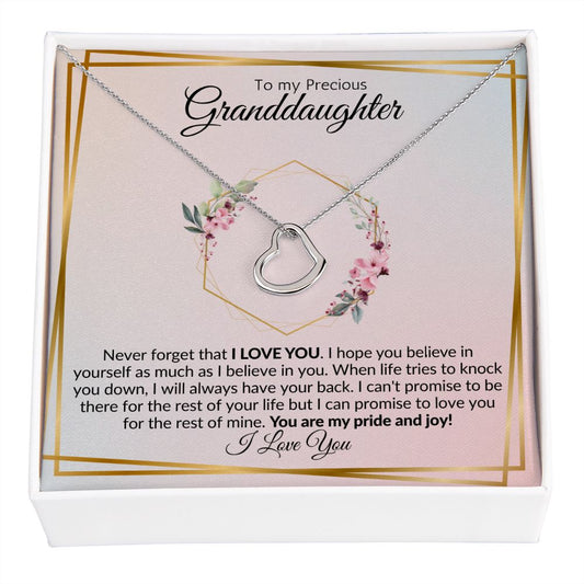 Granddaughter Always | Wedding Gift | Birthday Gift | College Gift | Delicate Heart Necklace