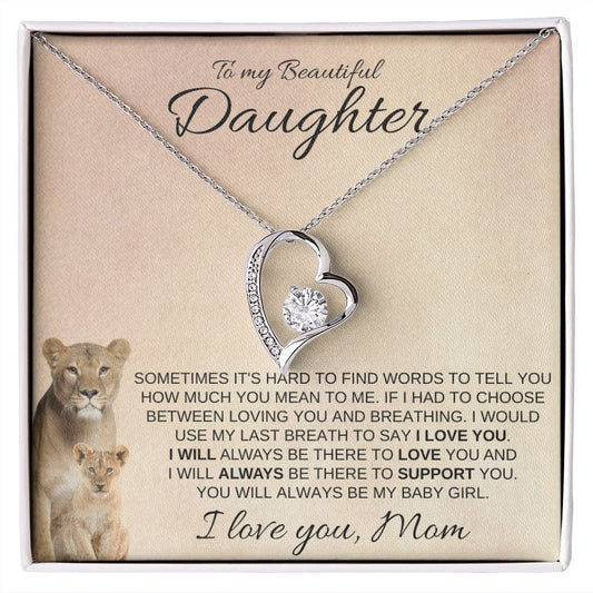 Daughter - Lioness Love Mom | Wedding Gift | Birthday Gift | College Gift | Back to School | Interlocking Hearts Necklace