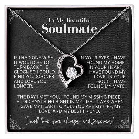 To My Soulmate, Wife, Fiance, Girlfriend Heart Necklace Gift for Valentines Day